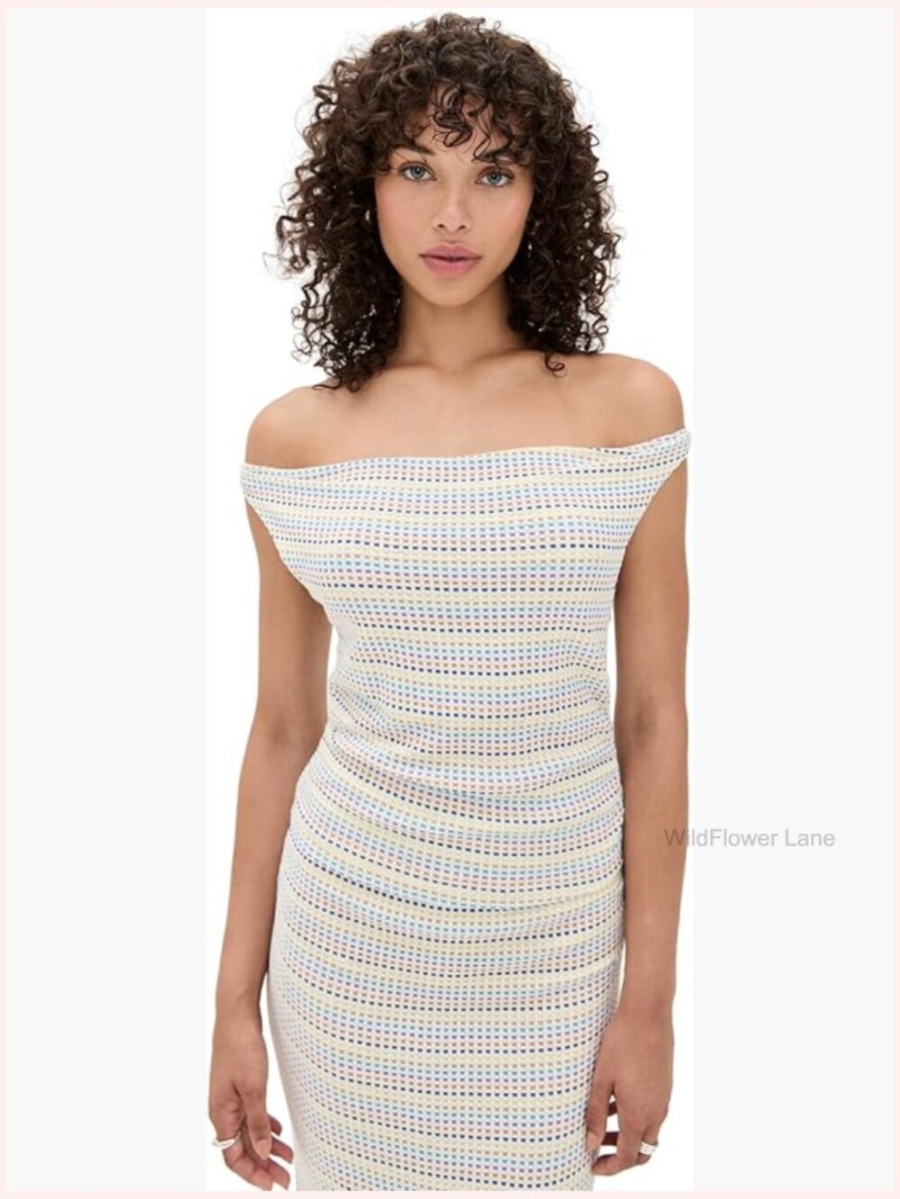 Off Shoulder Sleeveless Ruching Tee Lightweight Stretch Knit